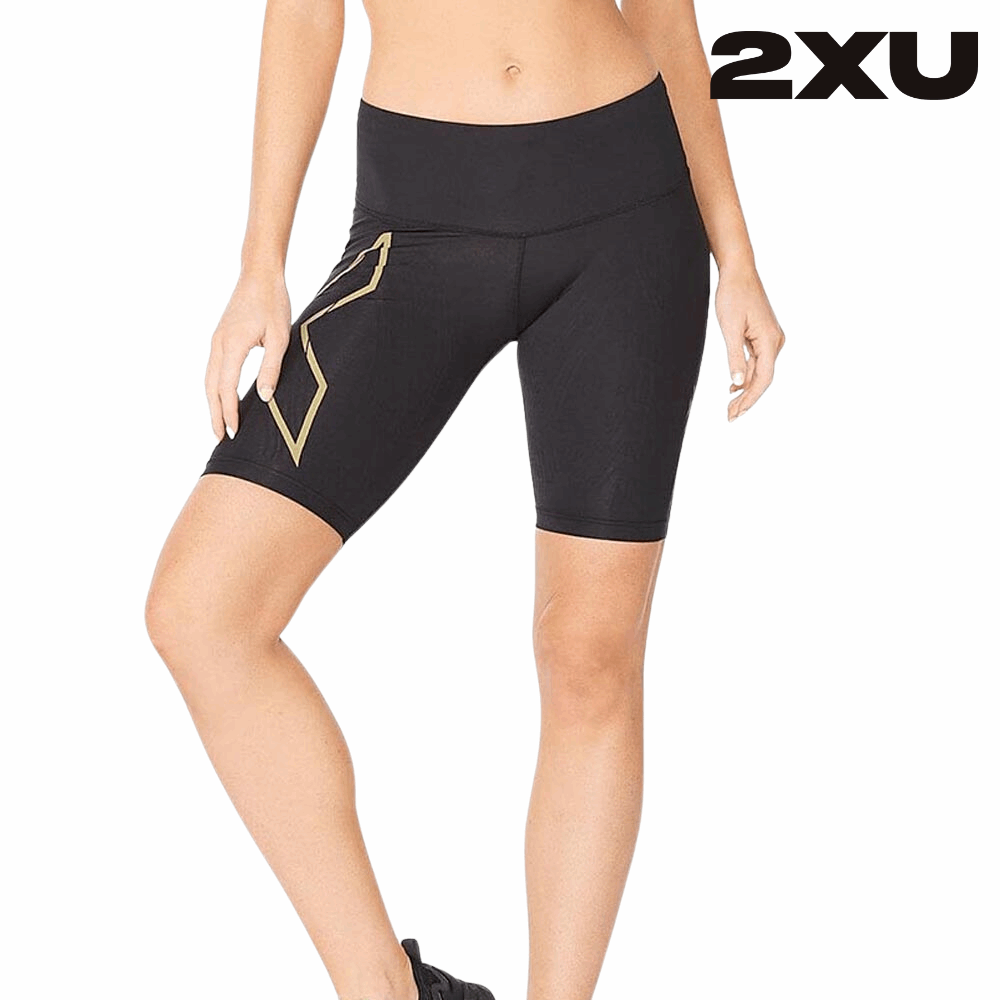 2XU Women Light Speed Mid-Rise Compression Short - Black / Gold