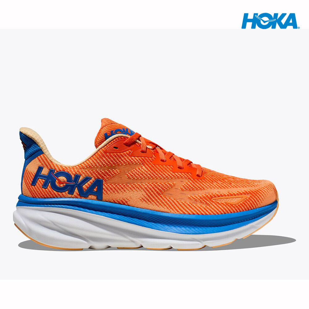 HOKA Men Clifton 9 Wide Running Shoes Vibrant Orange / Impala