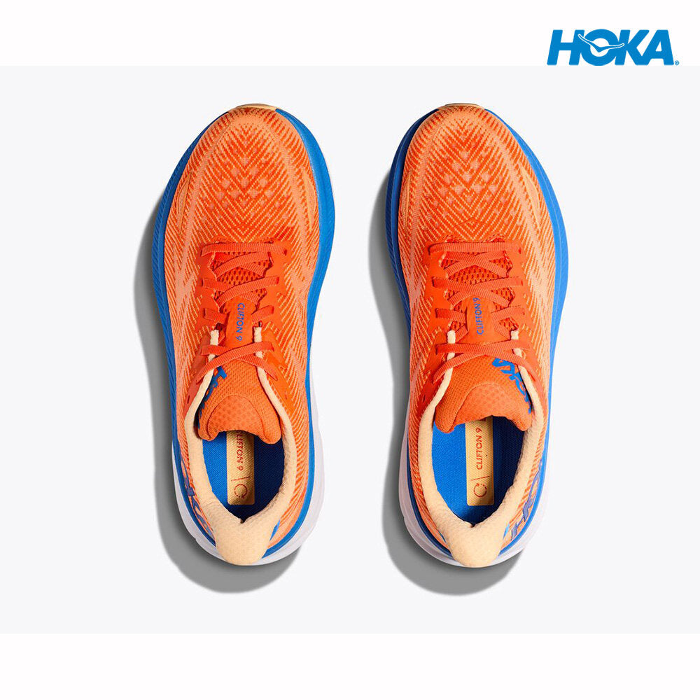 HOKA Men Clifton 9 Wide Running Shoes Vibrant Orange / Impala