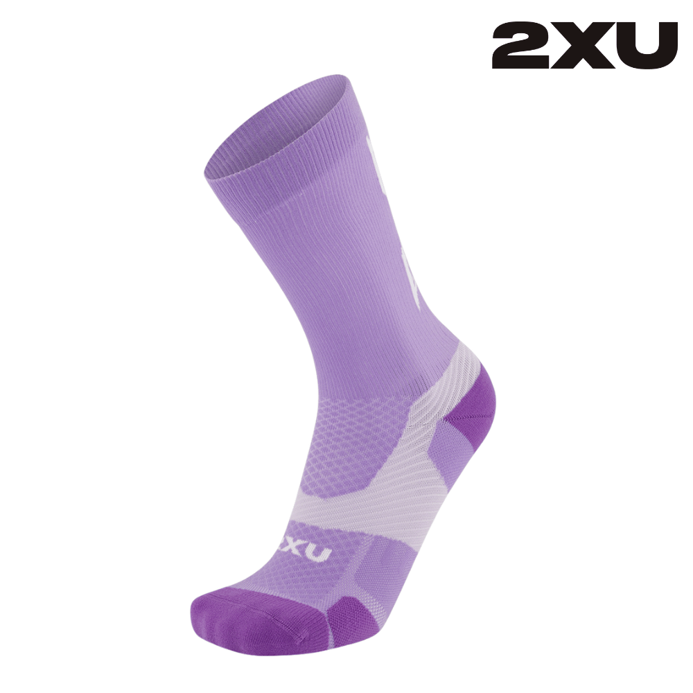 2XU Unisex Vectr Light Cushion Crew Socks - Grape Fizz / White