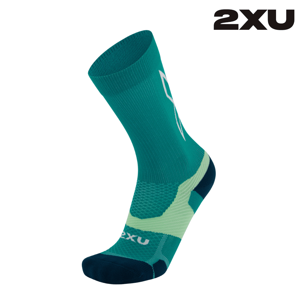 2XU Unisex Vectr Light Cushion Crew Socks - Slate Green / Digital Mint