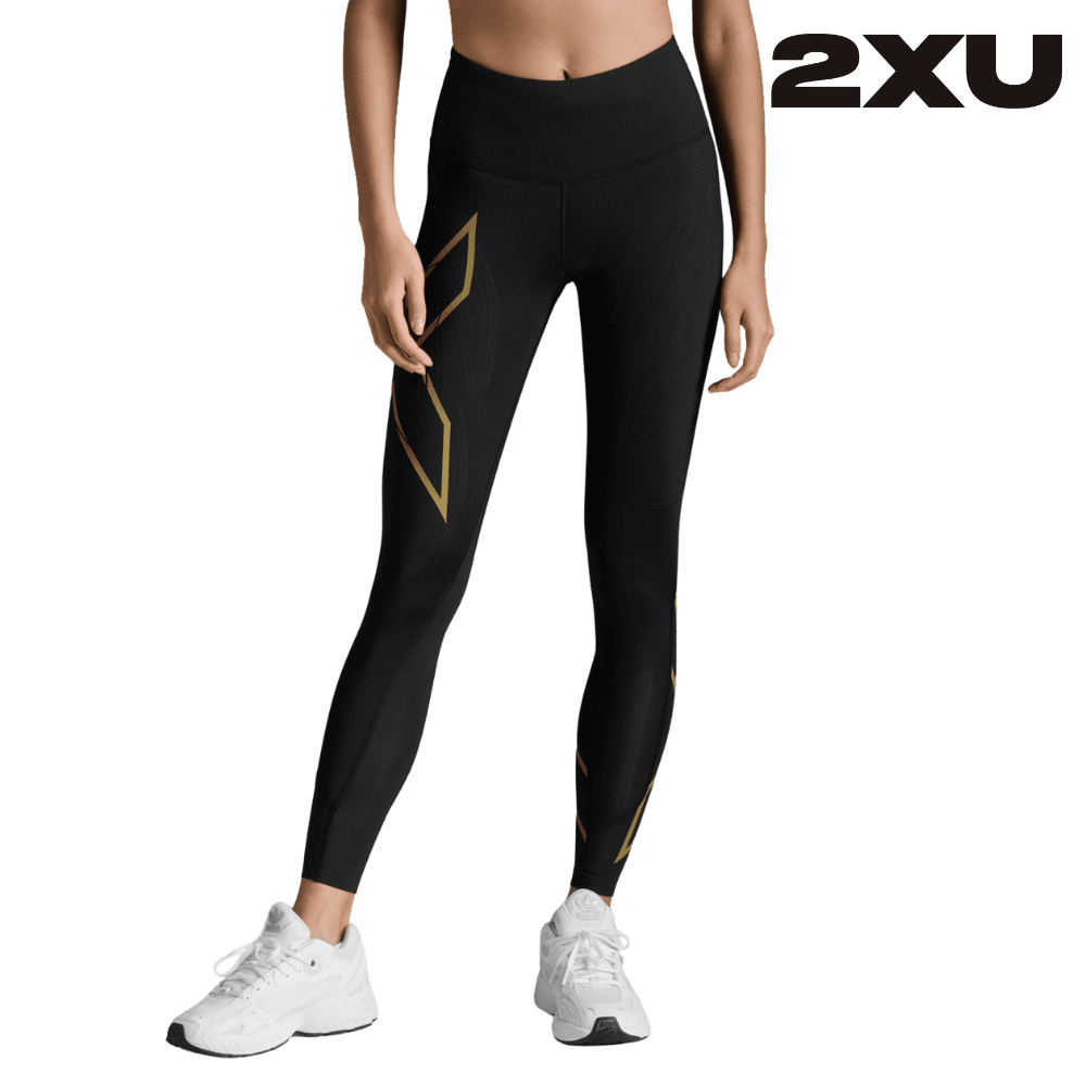 2XU Women Light Speed Mid-Rise Compression Tights - Black / Gold Reflective