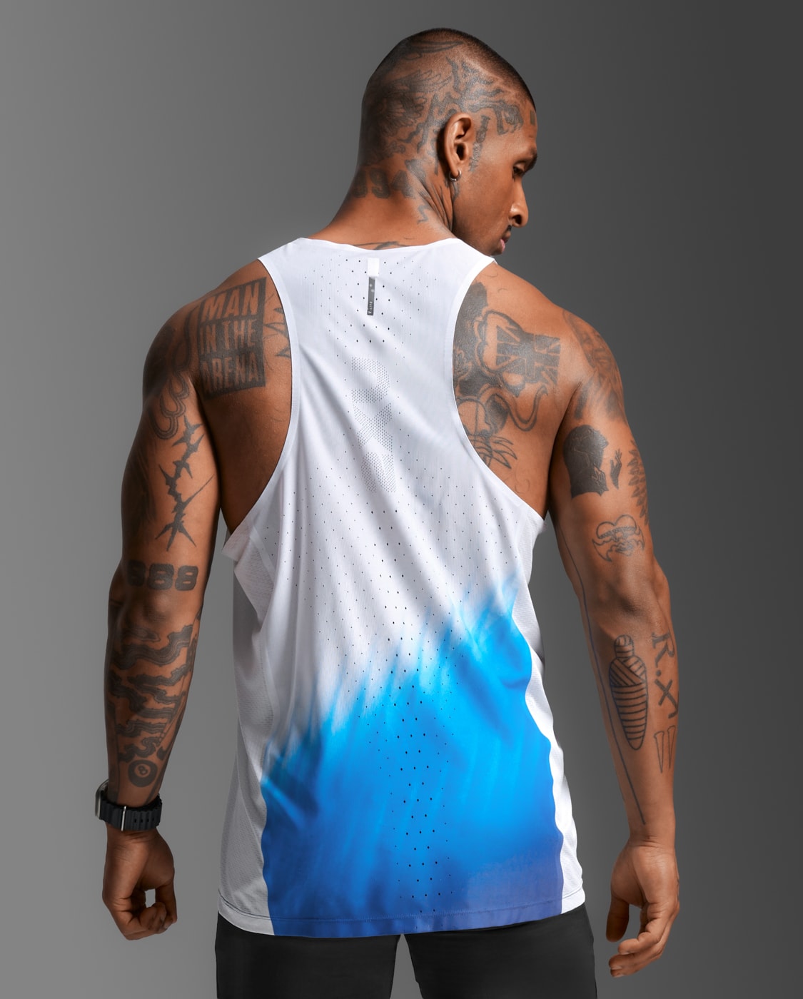 2XU Men Light Speed React Singlet - Blue Gradient / Black Reflective