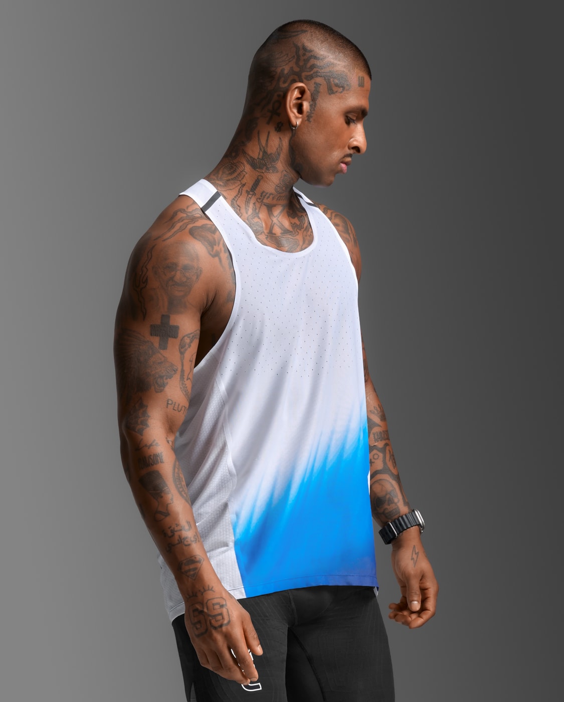 2XU Men Light Speed React Singlet - Blue Gradient / Black Reflective