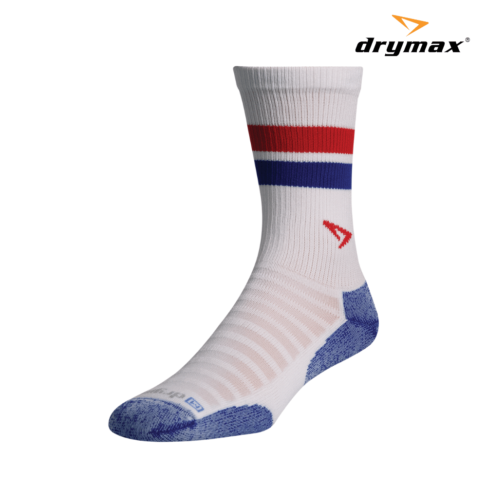 Drymax Running Lite-Mesh Crew - White With Royal Red Stripes