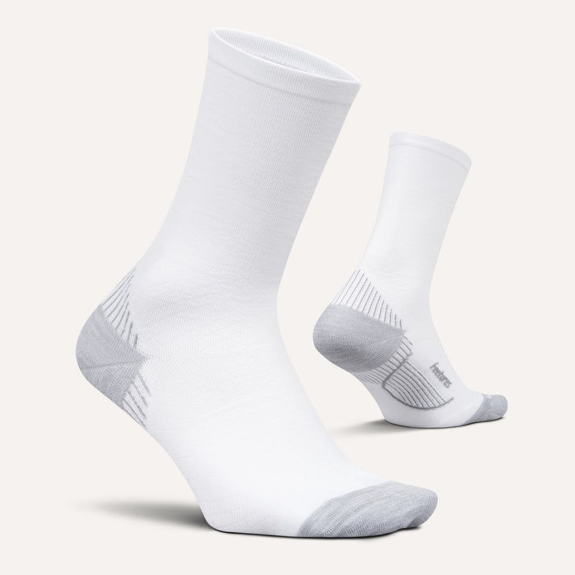 Feetures Plantar Fasciitis Relief Light Cushion Mini Crew - White