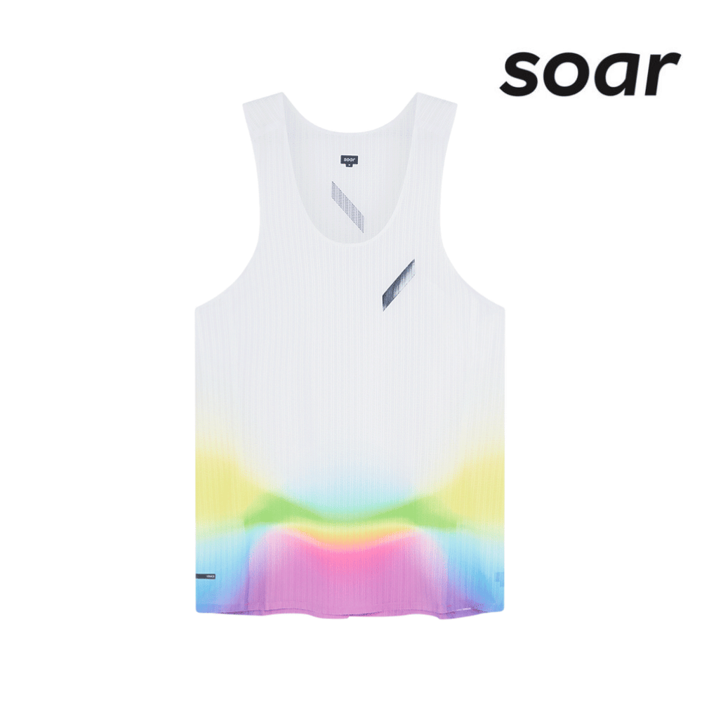 SOAR Running Men Race Vest - White / Summer Rainbow