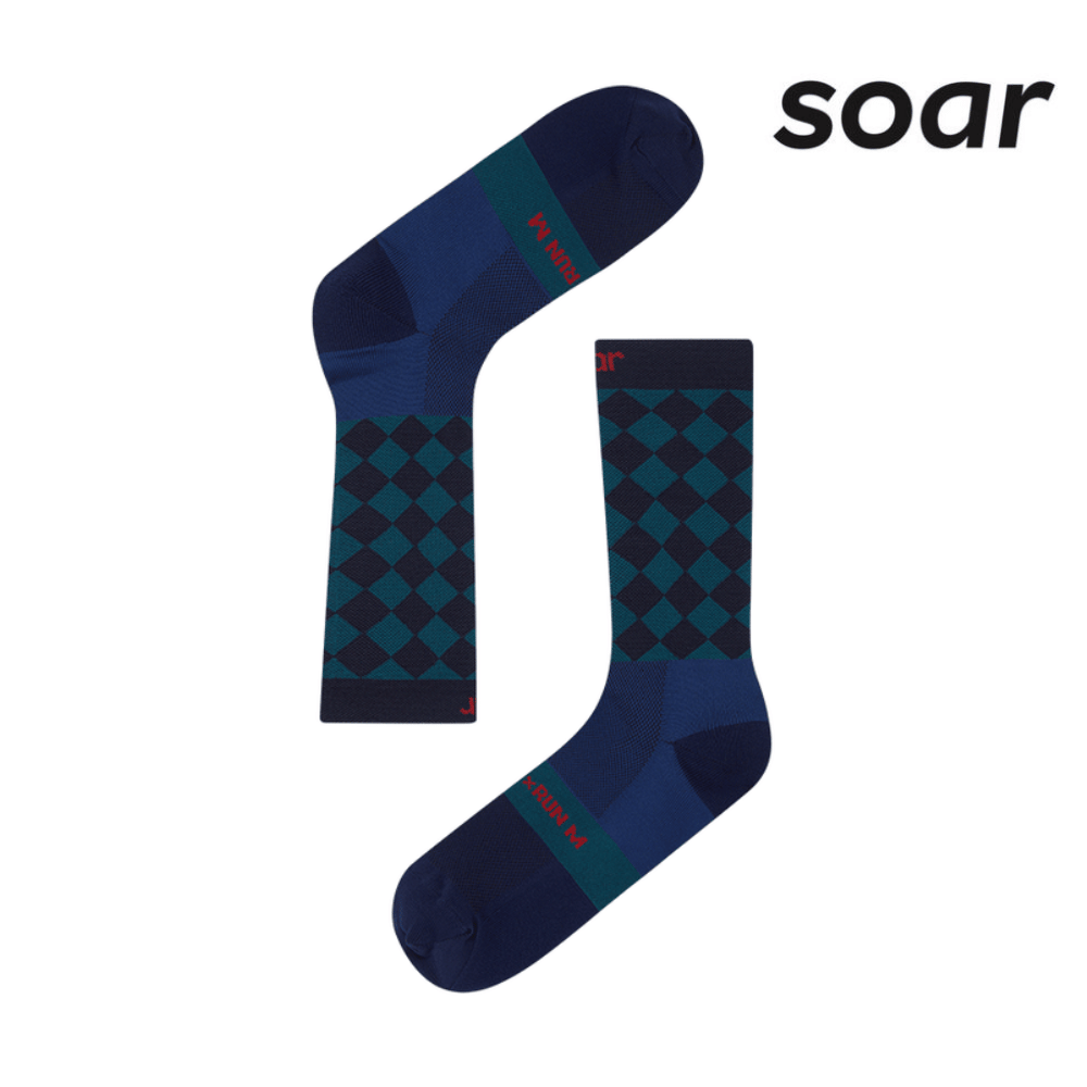 SOAR Running Unisex Diamond Crew Socks - Green / Navy