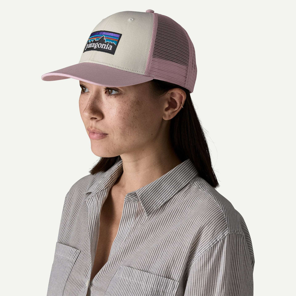 Patagonia P-6 Logo Trucker Hat - White with Quiet Violet