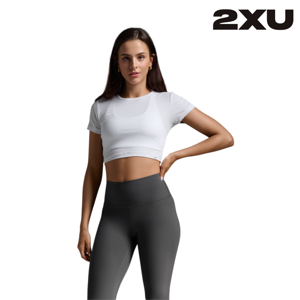 2XU Women Fluid Ribbed Crop Tee - White / White