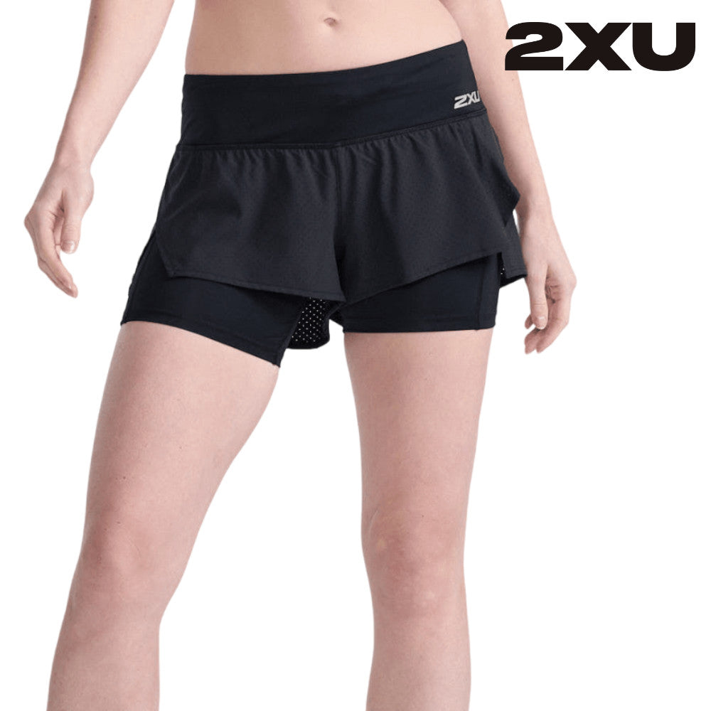 2Xu Women Aero 2-In-1 4 Inch Shorts - Black / Silver Reflective