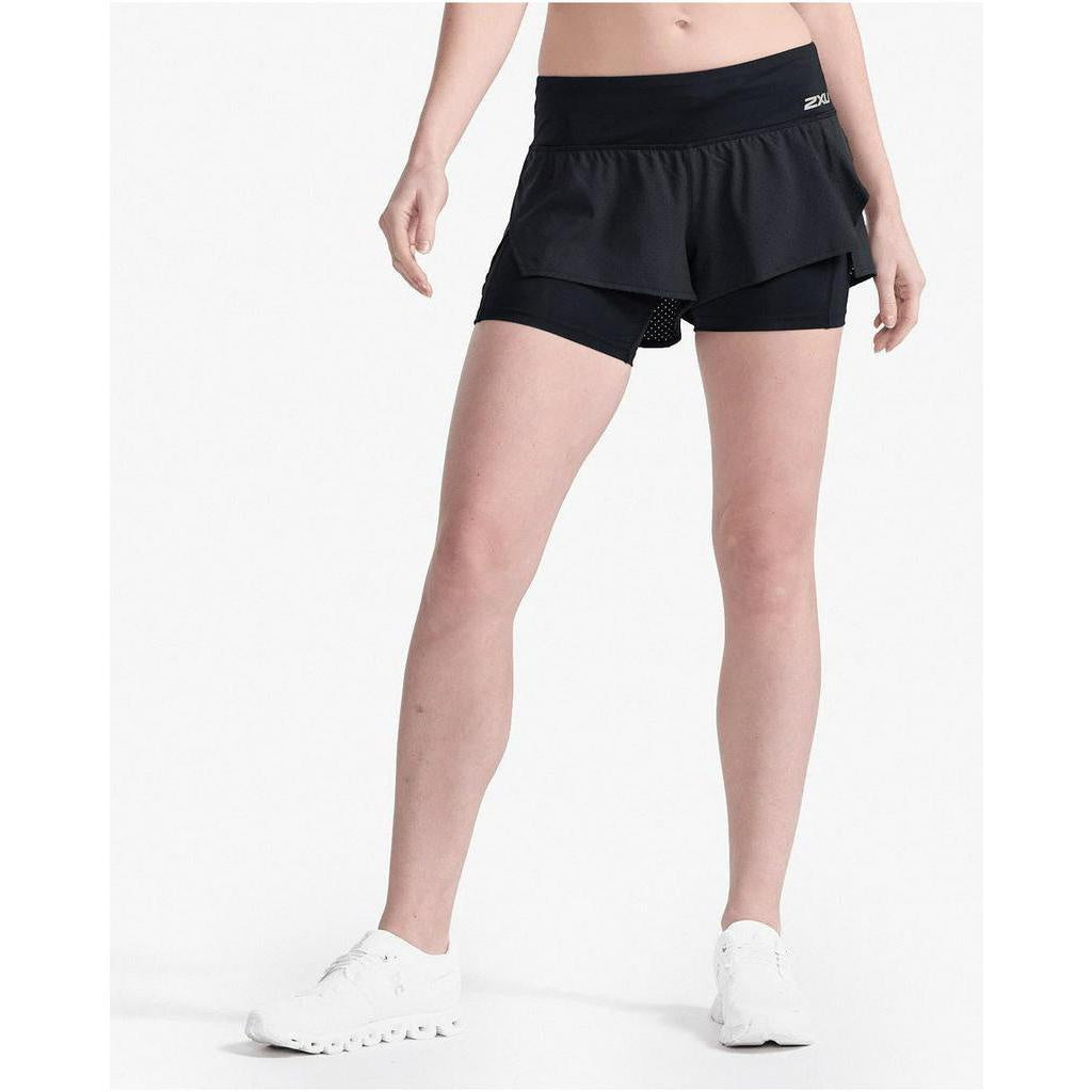 2Xu Women Aero 2-In-1 4 Inch Shorts - Black / Silver Reflective