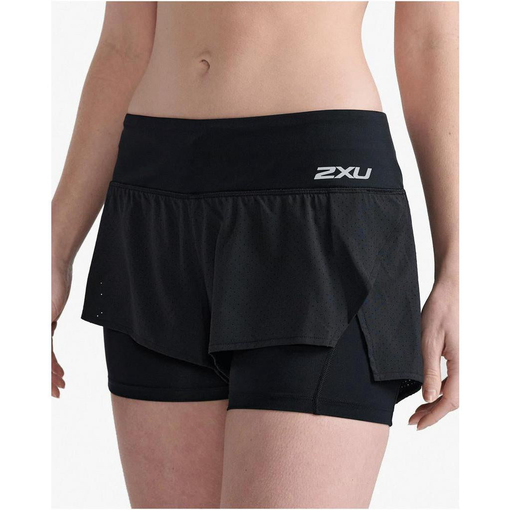 2Xu Women Aero 2-In-1 4 Inch Shorts - Black / Silver Reflective