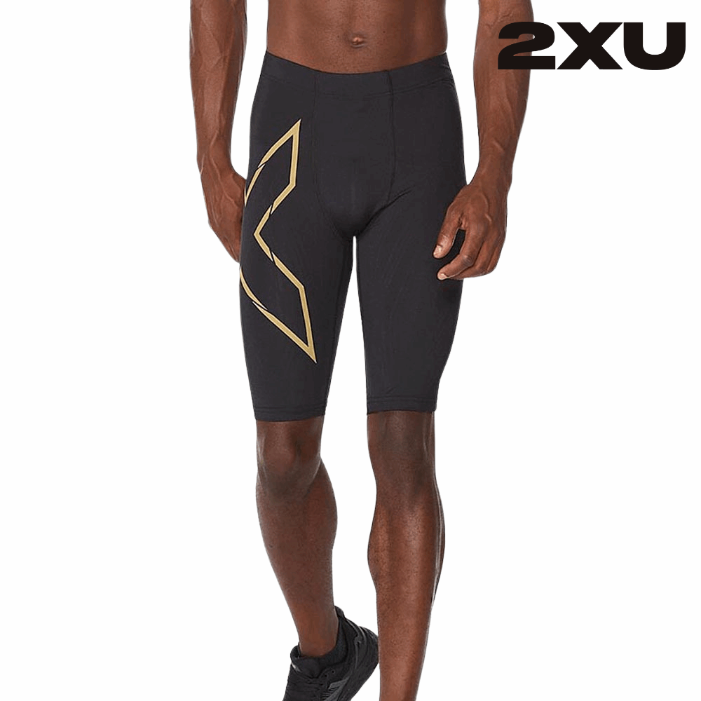 2XU Men Light Speed Compression Shorts Black Gold Reflective
