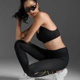 2XU Women Light Speed Mid-Rise Compression Tights - Black / Gold Reflective