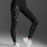 2XU Women Light Speed Mid-Rise Compression Tights - Black / Gold Reflective