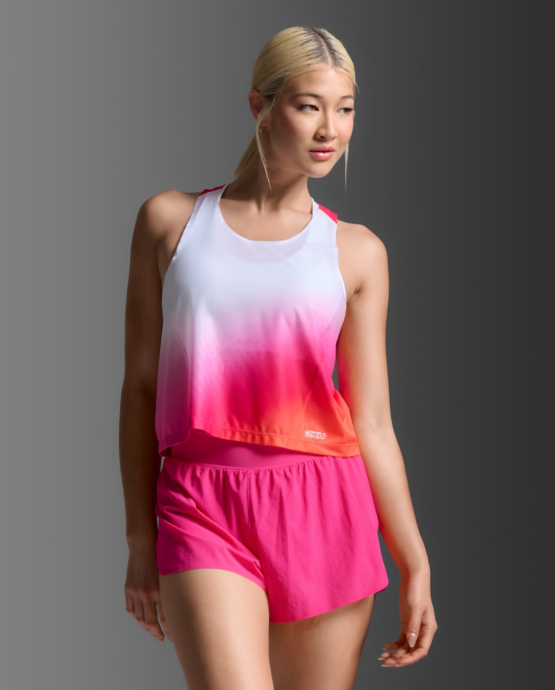 2XU Women Light Speed React Crop Singlet - Fuchsia Grad / White Reflective