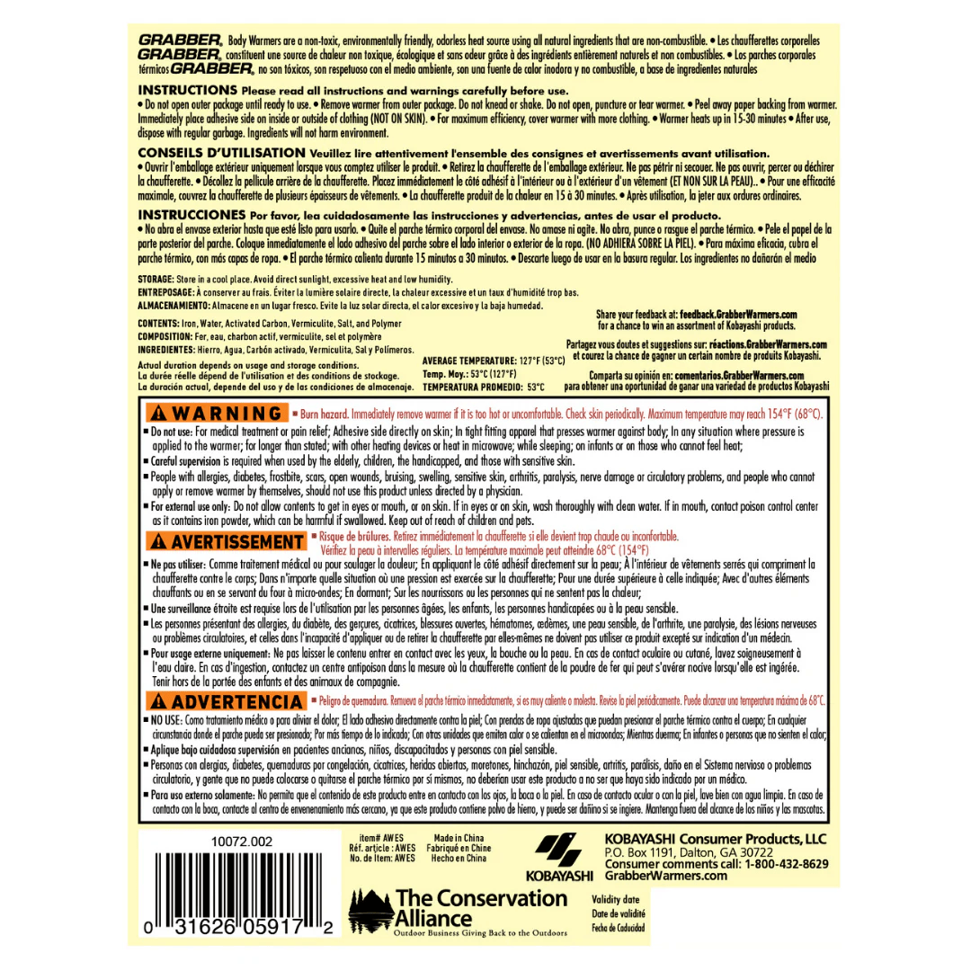 (5 Packs) Grabber Adhesive Body Warmer - 12 Hours | Expires : Sept 2026