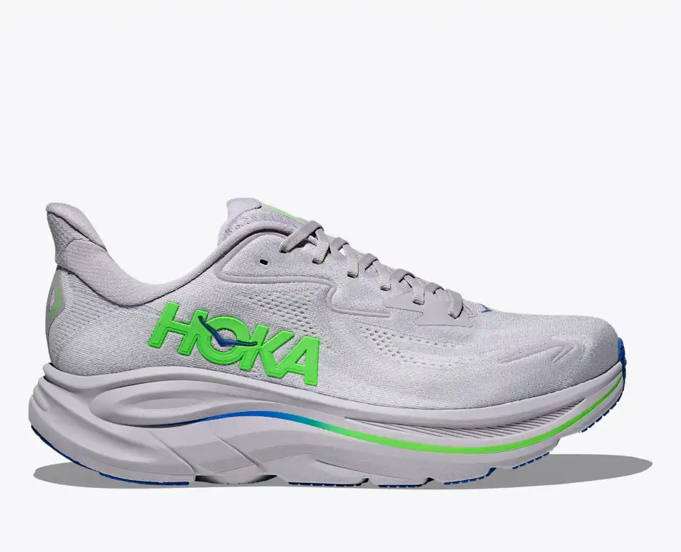 HOKA Men Clifton 10 - Ash Grey / Neon Green